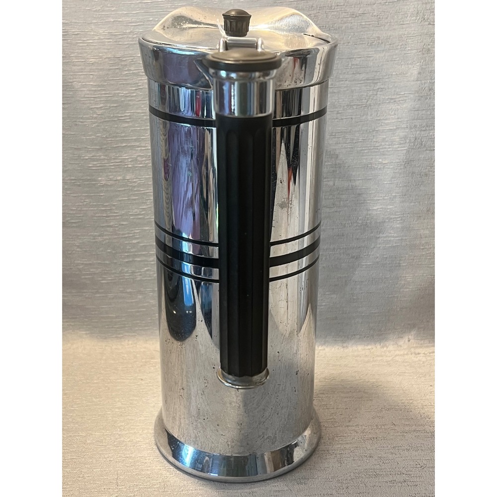 Vintage Sunbeam Chrome Coffee Pitcher Server Art Deco Black Stripe Mid Century - Picture 4 of 4